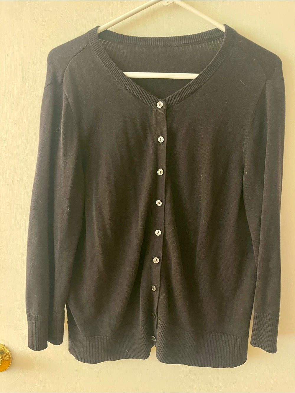 Classic Navy Blue Women's Button-Front Cardigan Sweater